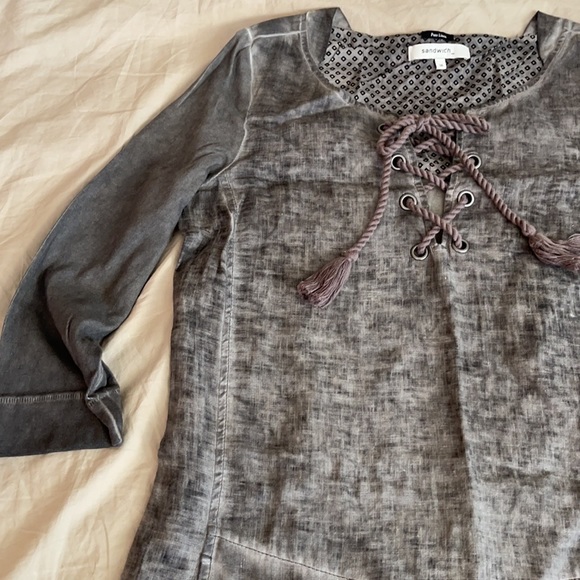 Size M / 36 - Sandwich - Linen Tunic Dress - grey knee length ¾ sleeves, classic - Picture 2 of 16